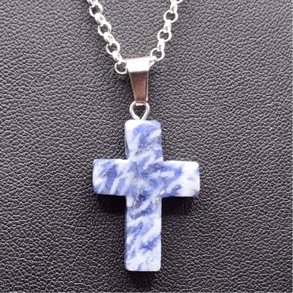 925 Silver Necklace W/ Blue Lapis Stone Cross Vtg Boho Valentine Birthday Gift